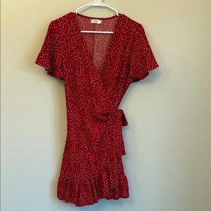 Elegant Red Polka Dot Wrap Dress